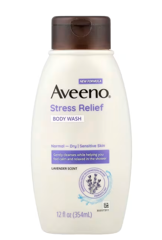 Aveeno Stress Relief Body Wash with Nourishing Oat & Lavender Scent for Sensitive Skin, Gently Cleanses & Helps You Feel Calm & Relaxed in the Shower, Soap-Free, 18 fl. oz