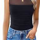 Avidlove Women's Mock Neck Mesh Bodysuit Ruched Tank Body Suits Top Sheer One Piece Going Out Tops Classy Outfits, M