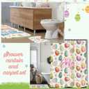 Teenyyou 4 Pcs Happy Easter Shower Curtains Set with Non Slip Rug Funny Rabbit Colorful Eggs Flower Bathroom Decor Toilet Lid Cover and Bath Mat Easter Eggs Shower Curtain with 12 Hooks
