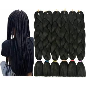 Braiding Hair 24 Inch 6 Packs Black Kanekalon High Temperature Resistance Synthetic Jumbo Bohemian Braids Long Crochet Hair Extensions Soft Yaki Texture for Black Women