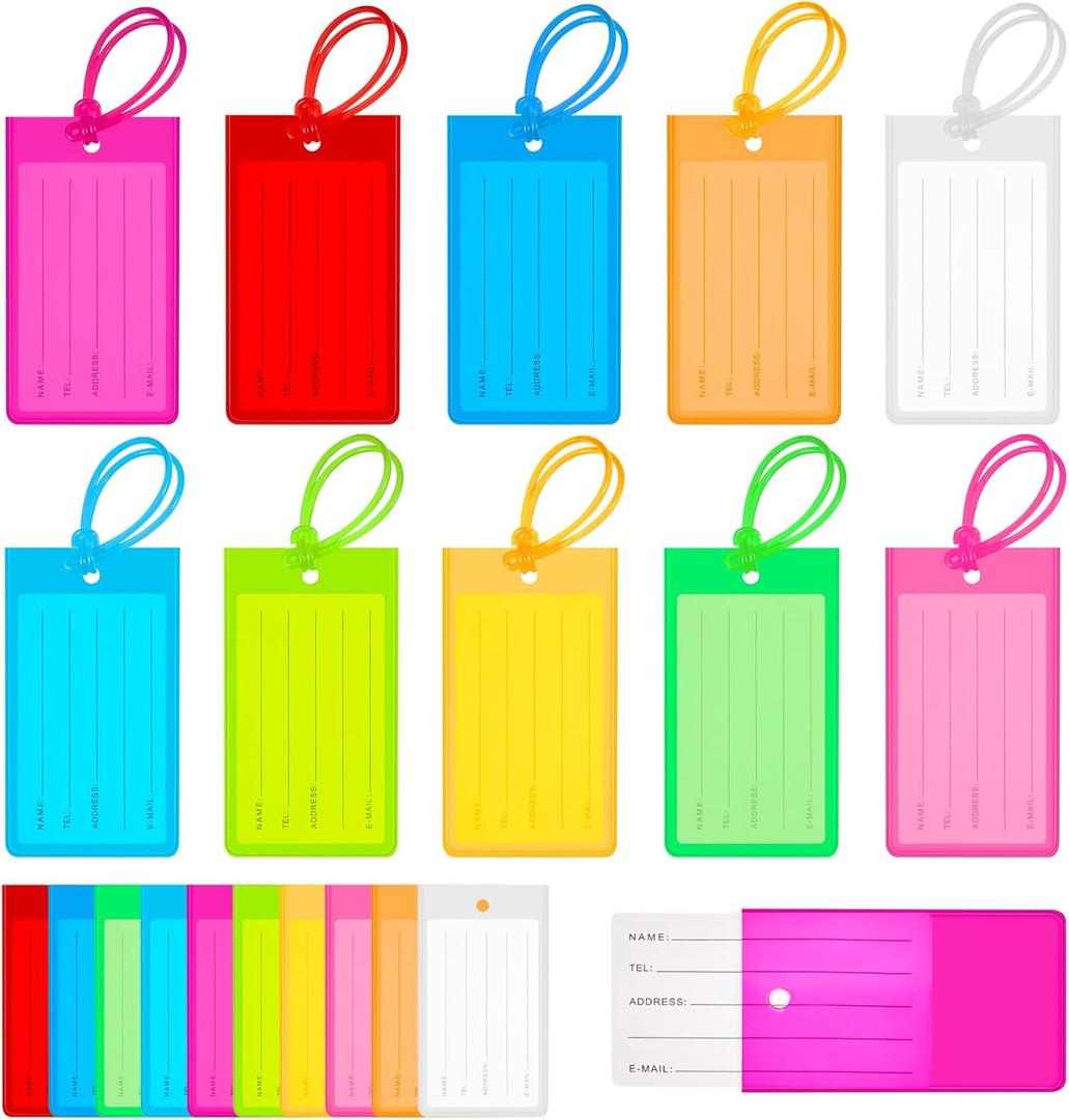 Sumind 100 Pcs Plastic Luggage Tags Assorted Name Identification Labels Flexible Suitcase Tags for Travel Baggage, 10 Colors