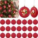 24 Pcs 4 Inch DIY Christmas Ornaments Red Blank Ball Ornament Xmas Plastic Matte Flat Discs Christmas Tree Hanging Ornament Decorations DIY Crafts Painting Drawing Stickers Decals