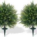 Artificial Cedar Topiary Trees with Ground Spike, 2 Pieces Fake Pine Shrubs Bushes, UV Resistant Faux Evergreen Cypress Tree Plants for Indoor Outdoor Planters Front Porch
