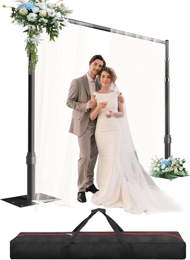 Heavy Duty Backdrop Stand, Pipe and Drape Backdrop Stand Kit, Adjustable Metal Frame, Background Stand Backdrop for Wedding Birthday Party Decorations 8.9x10ft-Black