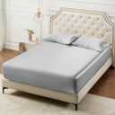 Bedsure Satin Fitted Sheet Only King Size - Silk Bed Sheet, Luxury & Ultra Soft, Non-Fading & Wrinkle Free, Good for Skin (Silver Grey, 78x80+15 Inches, 1 Piece, No Pillowcases)