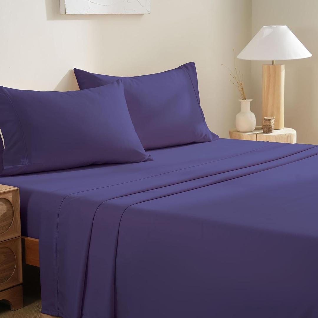 4 Piece King Size Sheets Set, Breathable & Cooling King Sheet Set-Purple