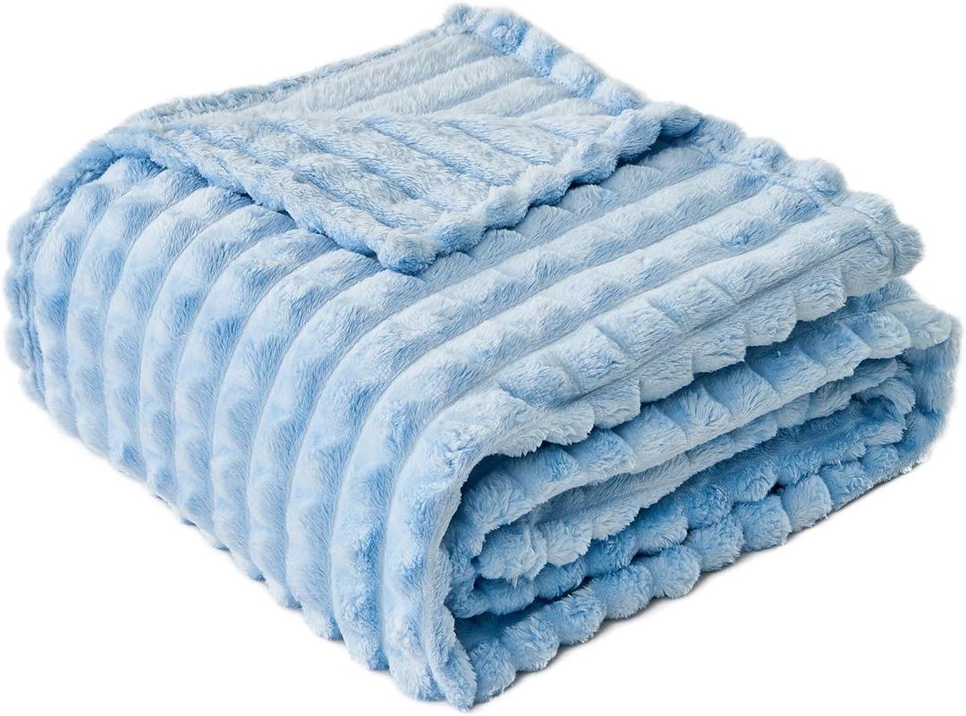 FY FIBER HOUSE Throw Blanket for Couch Soft Warm Fuzzy Blankets for Sofa All Season Use, 50x60 Inches, Blue (50"X60", Blue)
