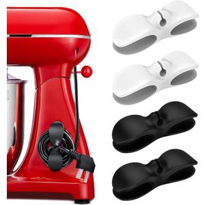 Cord Organizer for Appliances, 4PCS Upgraded Kitchen Appliance Cord Organizer Stick On, Wire Organizers, Cord Holders, Command Hooks, Cord Wrapper for Appliances, Pressure Cooker, Mixers (2*Black+2*White)