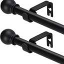 2 Pack Black Curtain Rods for windows 32 to 48 inch, 5/8 inch Splicing Heavy Duty Metal Curtain Rod Set with Brackets