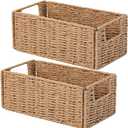 Vagusicc Wicker Storage Basket, Set of 2 Hand-Woven Paper Rope Wicker Basket, Small Storage Baskets for Organizing Toilet Paper Basket, Foldable Large Cube Storage Organizer Bins for Shelves (Natural) (11.2"D x 6.1"W x 4.8"H)