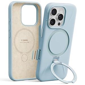 TORRAS Liquid Silicone for iPhone 16 Pro Case with 360 Spin Magnetic Stand with Camera Control, Fit for MagSafe, OStand Q3 Silicone NonSlip Rubber Protective Case for iPhone 16 Pro, Baby Blue