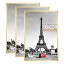 Kennethan Picture Frame, Wall Gallery Poster Frames, Horizontal or Vertical Wall Mounting (Gold, 16x24-3 Pack)