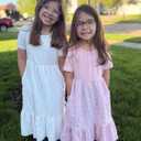 PATPAT Girl's Maxi Dress Boho Short Sleeve Long Dresses Casual Sundress with Pockets 5-14 Years (10-11 Years, White)