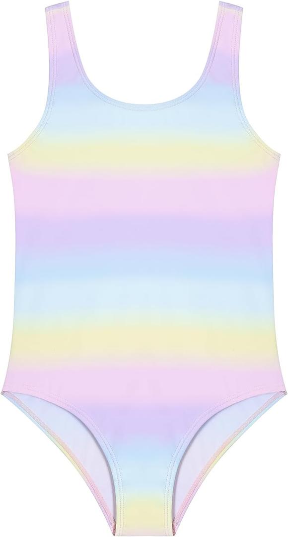 Girls One Piece Swimsuit Quick Dry Swimwear Beach Bathing Suit (11-12 Years, 3 Pink Purple)