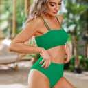 Pink Queen Women's High Waist Bikini Set Removable Strap Bandeau Two Piece Swimsuit Bathing Suit (Green, M)