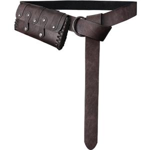 HiiFeuer Medieval Faux Leather Belt Bag with O Ring Belt, Renaissance Cosplay Belt Pouch, Portable Phone Bag for Ren Faire (Dark Brown A)