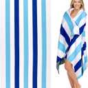 Cabanana Large Oversized Beach Towel - Microfiber Sand Free 35 x 70 Inch Quick Dry Lightweight Pool Towel for Adults, Thin Striped Swim Towel (Navy)