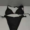 Eomenie Ribbed Bikini Sets for Women Sexy Halter Triangle Top Two Piece Bathing Suit Tie Side Swimsuit (Medium, Black)