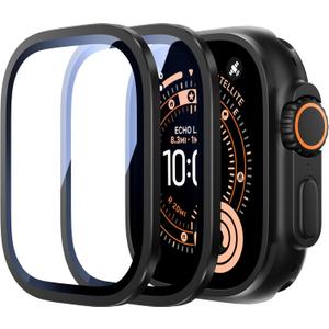 Uyiton for Apple Watch Ultra 3/2/1 Screen Protector - Titanium Alloy Frame & 9H Tempered Glass, Military Protection [Keep Original] Touch Sensitive iWatch Ultra Screen Protector 49mm, Black, 2 Pack