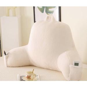 Aesthetic Reading Pillow for Bed,Soft Faux Fur Husband Pillow with Arms for Gaming & Lounging,Oeko-TEX Certified Plush Backrest Pillow for Girls Room(17",White)
