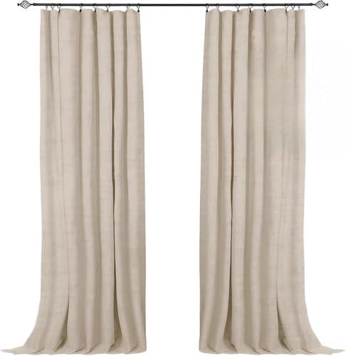 100% Blackout Shield Full Blackout Curtains for Bedroom 90 inch Length 2 Panels Set, Clip Rings/Rod Pocket Faux Linen Black Out Curtains for Living Room, Thermal Insulated, 50Wx90L, Oatmeal