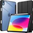 JETech Case for iPad (A16) 11th/10th Generation (2025/2022) with Pencil Holder, Clear Transparent Back Shell Slim Stand Shockproof Tablet Cover, Auto Wake/Sleep (Black)