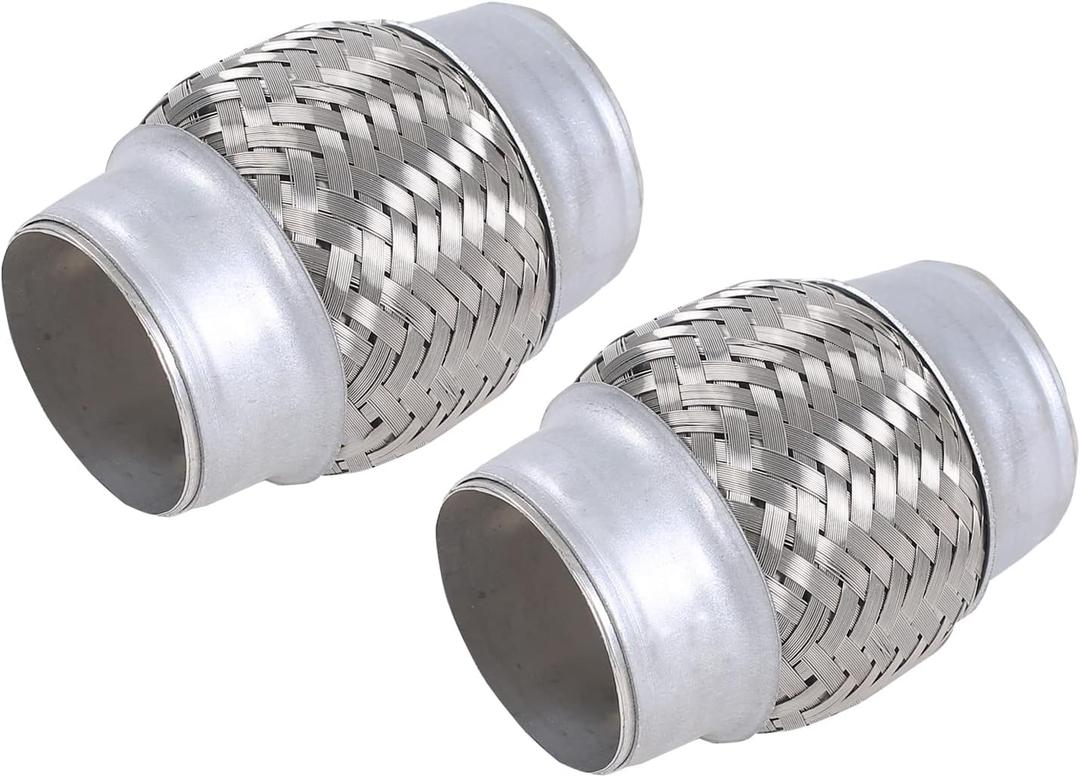 2PCS Exhaust Flex Pipe Stainless Steel Double Braid Long Heavy Duty 2 x 4'' inch w/Ends 4'' inch Long