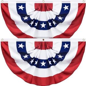 2 Pack USA Pleated Fan Flag, Large Size 3 X 6 Feet American US Bunting Patriotic Half Fan Banner Flag Decoration, 4th of July Memorial Day Independence Day Fourth July Outdoor Decor