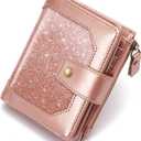 Small Glitter Women Wallet,Bifold Purse RFID Blocking Credit Card Holder Wallet with Zipper Pocket,Rose Gold Glitter