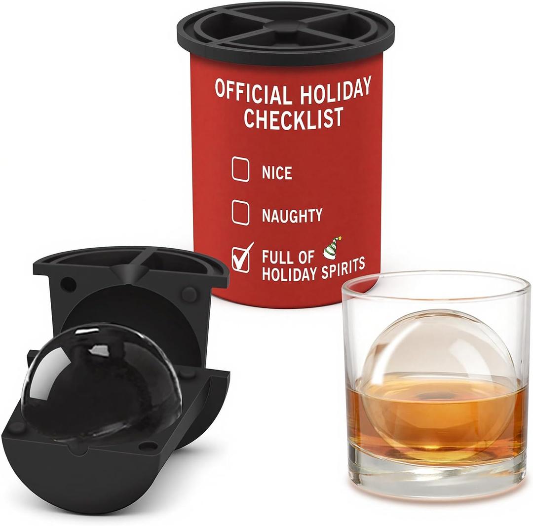 Christmas Clear Ice Cube Maker, 2.5" Stainless Steel Crystal Clear Ice Ball Maker, Ice Molds for Whiskey/Old Fashioned Cocktail/Bourbon, Whiskey Bourbon Gifts for Men, Dad, Husband (Holiday Checklist)