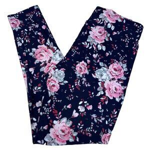LuLaRoe Leggings ~ PINK FLORAL on BLACK Background, SIZE TC2, Pack Of 2