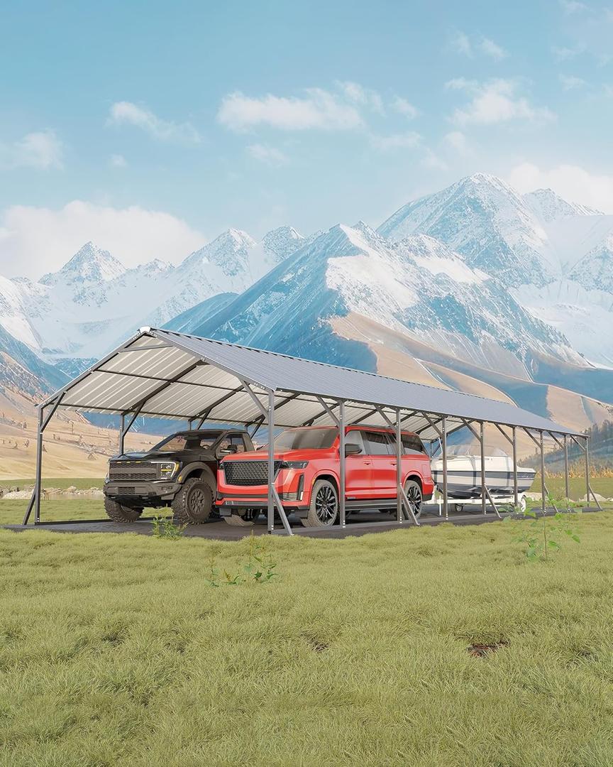 GarveeLife 20'X40'x12' Metal Carport for Multiple Vehicles, Heavy Duty Steel Car Ports, Vertical Roof Design, for All-Weather, for Full-Size Pickup Trucks, Boats, and Tractors (Gray)