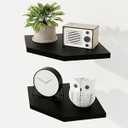 Fun Memories Corner Shelf Wall Mount Set of 2 - Solid Oak Wood Floating Corner Shelf with Cable Hole, 8.5in Rustic Design for Bedroom, Living Room, Kitchen (Black)