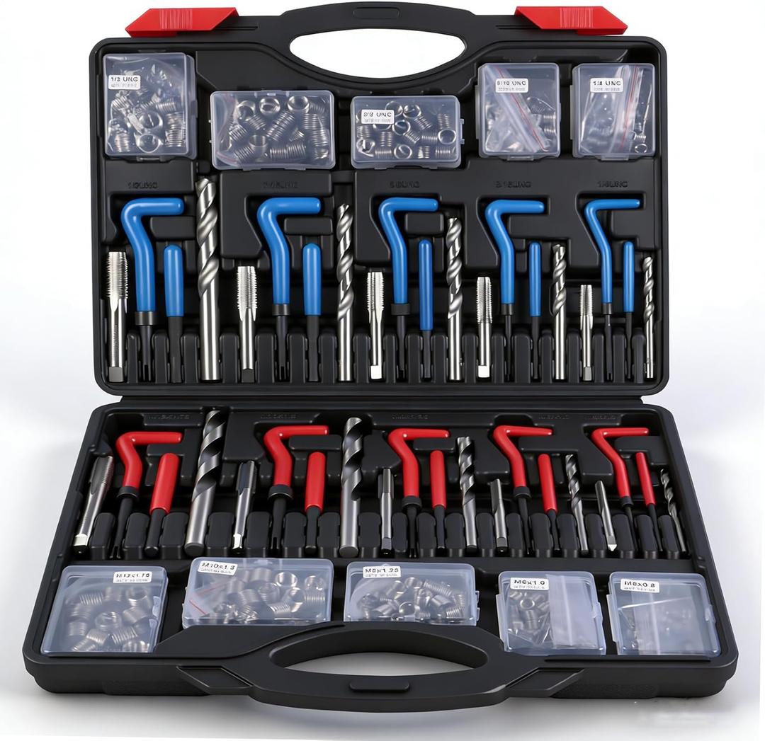 314Pcs Thread Repair Kit, Metric Helicoil Repair Kit with HSS Drill Bits Inserts Taps Break Off Tools: M5 M6 M8 M10 M12, SAE Helicoil Kit: 1/4" 5/16" 3/8" 7/16" 1/2"