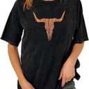 Womens Western Graphic Oversized Tees Cow Shirts Vintage Retro T-Shirts Loose Summer Casual Short Sleeve Tops, XL