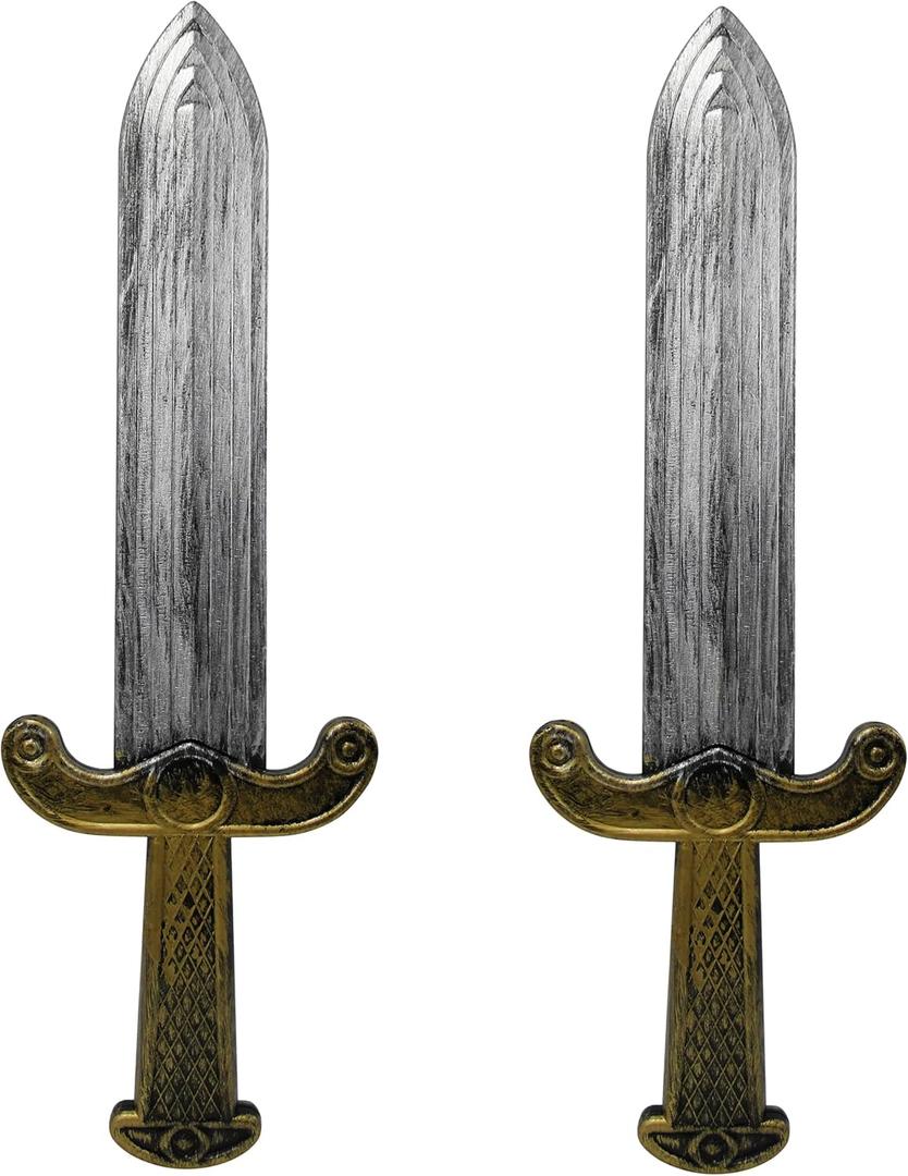 Nicky Bigs Novelties Roman Short Sword Prop  Plastic Medieval Dagger, Gold Handle & Silver Blade Costume Accessory (One Size)