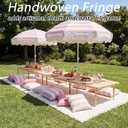 Boho Fringe Beach Umbrella with Extra Large Picnic Blanket Set, 6.5Ft UPF50+ Tassel Ruffles Umbrella 71"x 91" Picnic Blanket for Beach Wedding Bridal Shower Birthday Party Patio Lawn