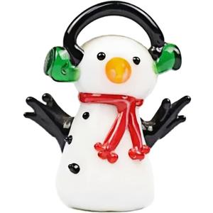 2'' Miniature glass figurine, Hand Blown Glass Art, Handmade Creative Collectibles and Gifts, Snowman with Headphones - Cas3