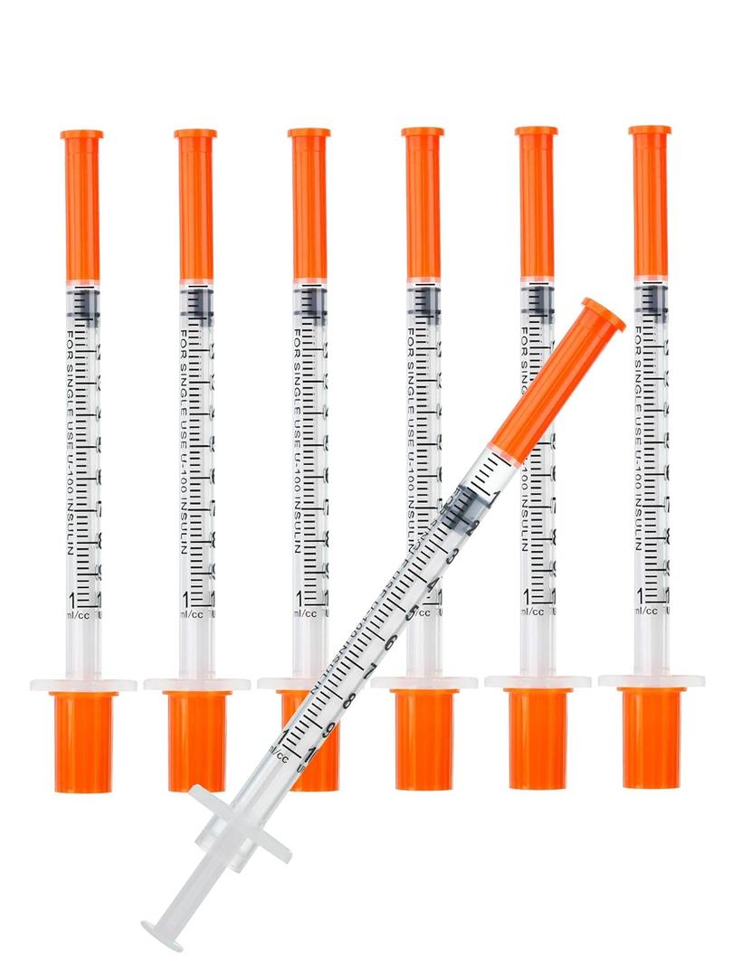 1ml Syringe with Cap 31G 1/4-inch 6mm Syringes, Pack of 100, Disposable 1cc 31 Gauge Individual Package