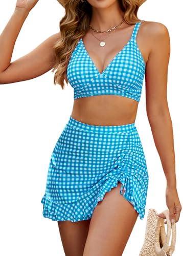 Blooming Jelly Women's High Waisted Bikini Sets Tummy Control Swim Skirt Two Piece Swim Suit 2025 Retro Swimsuit Large