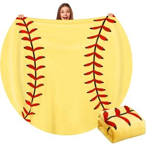 60" Round Sports Throw Blanket for Teens Adults Soft Flannel Baseball Softball Tennis Soccer Baseketball Volleyball Novelty Blanket for Sports Fan Birthday Senior Night Gift(Softball)