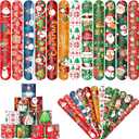 48 Pieces Christmas Slap Bracelets Bulk Party Favors - 12 Designs Festive Snap Bands, Holiday Goodie Bag Xmas Stocking Fillers, Classroom Prizes Accessories, Wrist Decorations Gifts Supplies