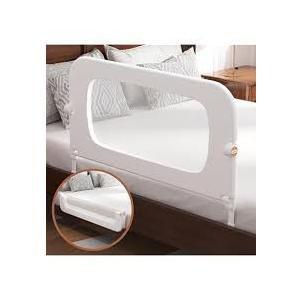 q-miulike baby bed rail for toddlers portable foldable 27 height adjustable travel toddler bed rails easy to install suitable for full king queen twin bed sizes (grey 47 inch, 1 piece)