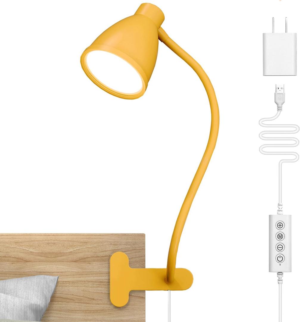 BOHON Clip on Light, 10W 38 LED Desk Lamp with Clamp, 5 Color 10 Brightness Auto Off Timer, Flexible Neck Clip Lamp, Desk Lights for Office Home Bed Bedside Reading, Bright Yellow