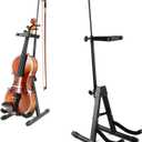 ROWELL Violin Stand Violin Stands with Bow Holder Foldable Portable Viola Stand Height Adjustable Violin Stand with Head Protection Lock &Anti-slip Foot Covers (Black)