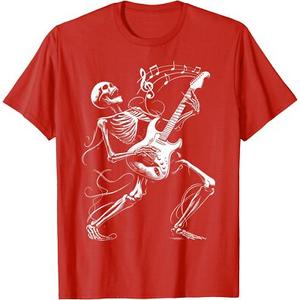 Skeleton Playing Electric Guitar Rock Halloween Boys Men Tee T-Shirt (M)