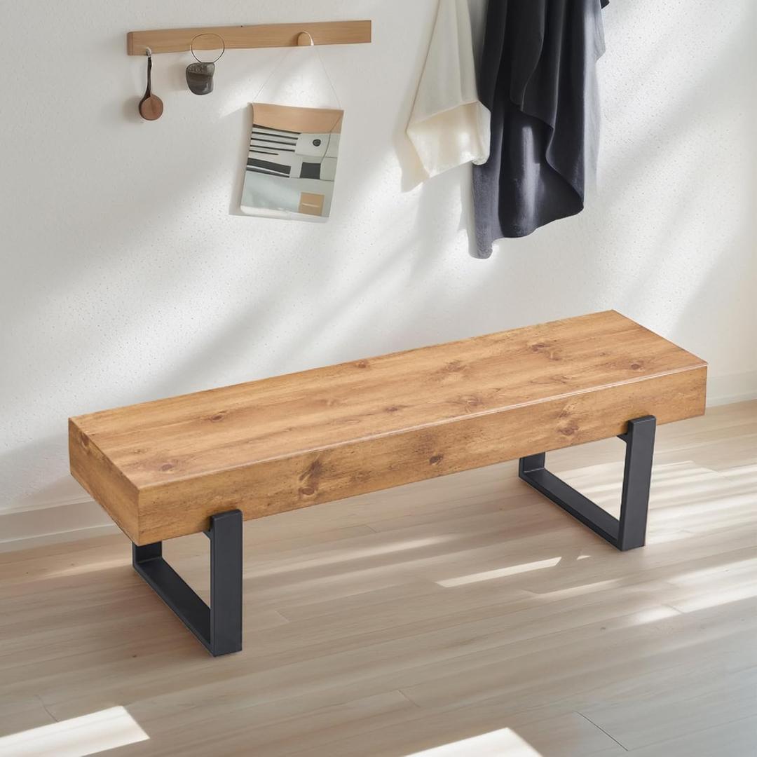 Merax Wooden Dining Bench, Farmhouse Indoor Kitchen Table Benches, Bed Bench, Industrial Shoe Bench, Entryway Benches, Natural