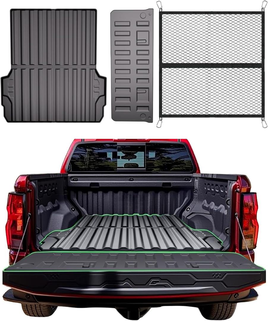 Truck Bed Mat for Chevrolet Colorado 2023-2026 (StowFlex Tailgate) & GMC Canyon 2023-2026 (MultiStow Tailgate), Heavy Duty TPE All Weather Bed Liner, FREE Bonus Tailgate Liner & Cargo Net Included