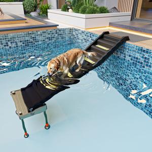 Adjustable 4-Leg Dog Pool Ramp - Quick Setup & Foldable Dog Ramp for Pool, 200lbs Capacity - Non-Slip Design for Enhanced Stability, Black