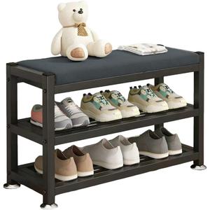 2-Tier Shoe Bench with Padded Cushion, 12-Pair Entryway Storage with Sturdy Metal Frame, Space-Saving Shoe Rack with Seat, Gray, 31.9x12x19.3 Inches